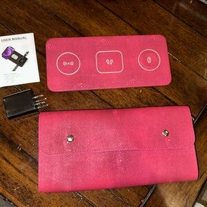 Faux snake skin magenta clutch with charging unit brand new